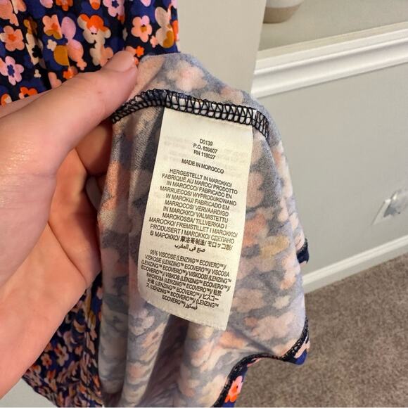 Boden Navy Blue Pink Retro Floral Jersey Mini Dress 6R - Picture 5 of 10